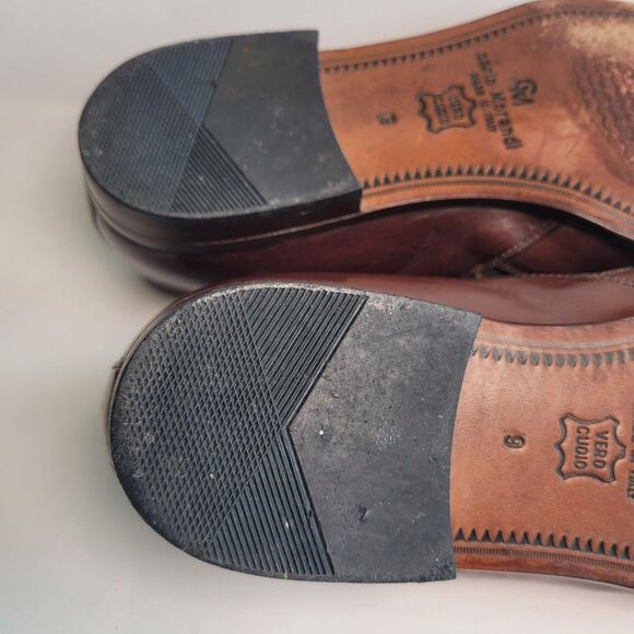 VTG 70s Studded Leather Loafer Shoe Cognac Men US 9 Slip On ITALY Carlo Morandi main image 11